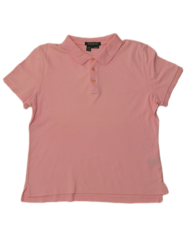 RALPH LAUREN Womens Slim Fit Polo Shirt UK 14 Large Pink Cotton