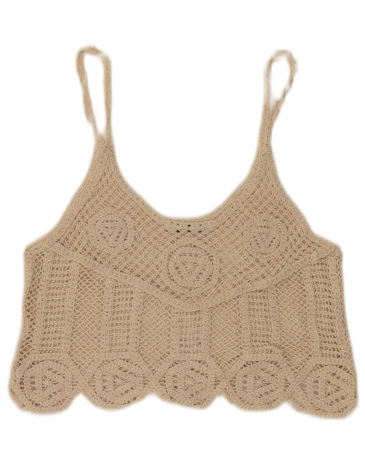 Damski top na ramiączkach Crochet Crochet Zara UK 12 średni beż