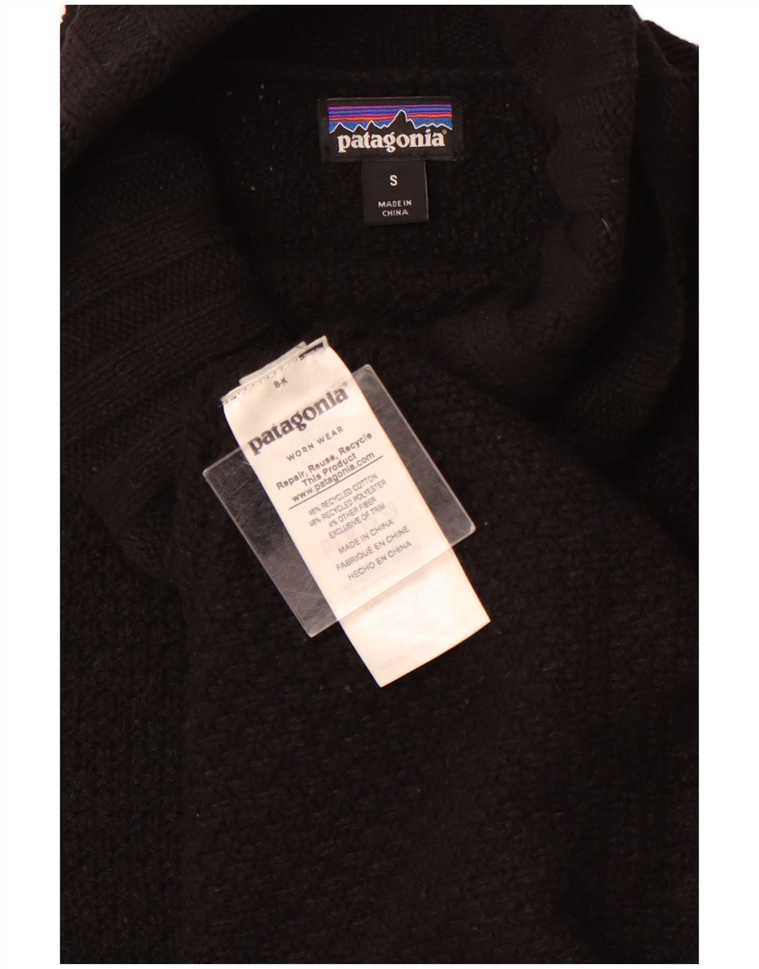 PATAGONIA Damski sweter oversize z golfem UK 10 Small Black