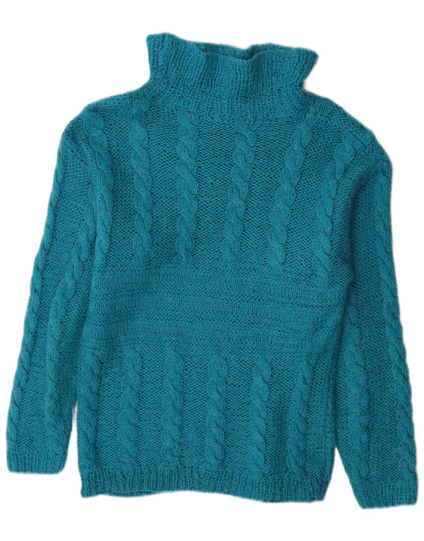 Sweter damski w stylu vintage z golfem UK 16, duży niebieski