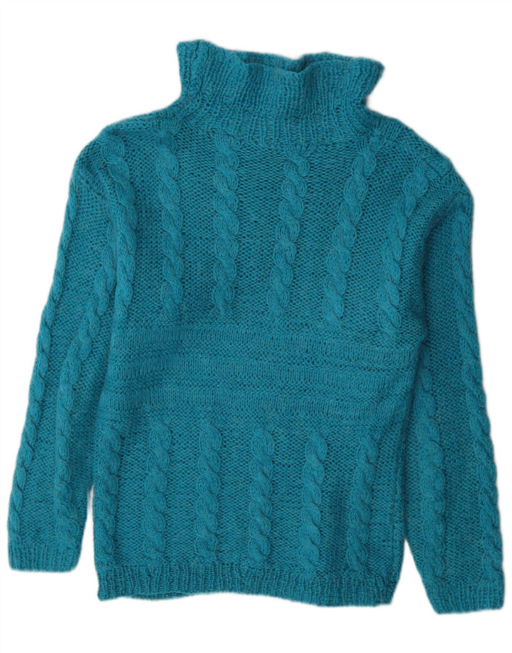 Sweter damski w stylu vintage z golfem UK 16, duży niebieski