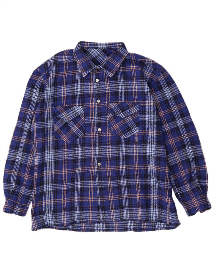 Vintage męska koszula flanelowa XL w niebieską kratkę