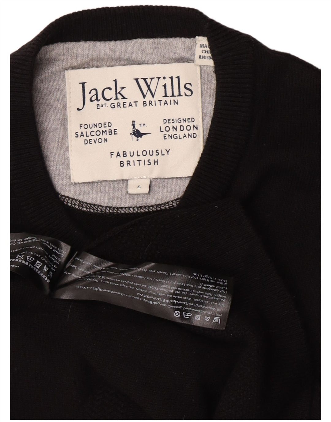 Jack Wills Męski sweter z okrągłym dekoltem, mały, czarny, bawełniany