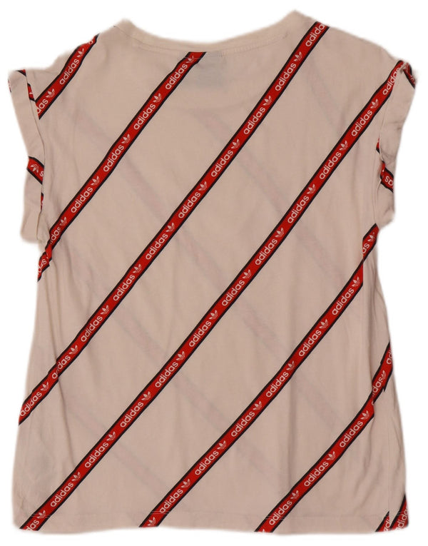 Damska koszulka graficzna Adidas Top UK 8 Small White Striped Cotton