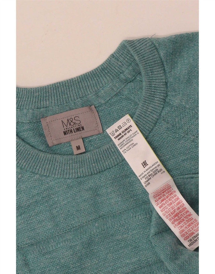 Marks & Spencer Męski sweter z okrągłym dekoltem, średniozielony, bawełniany