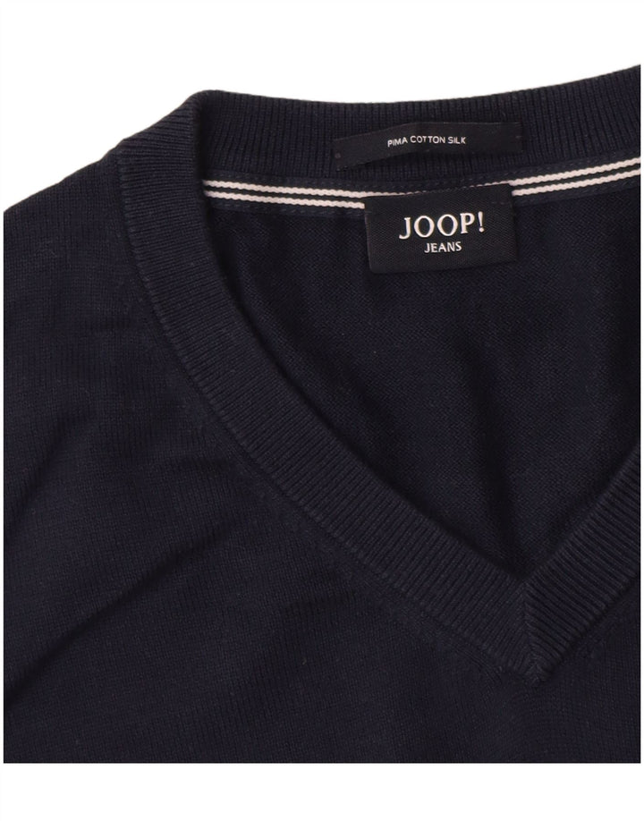 Męski sweter Joop z dekoltem w kształcie litery V, duży, granatowy, bawełniany