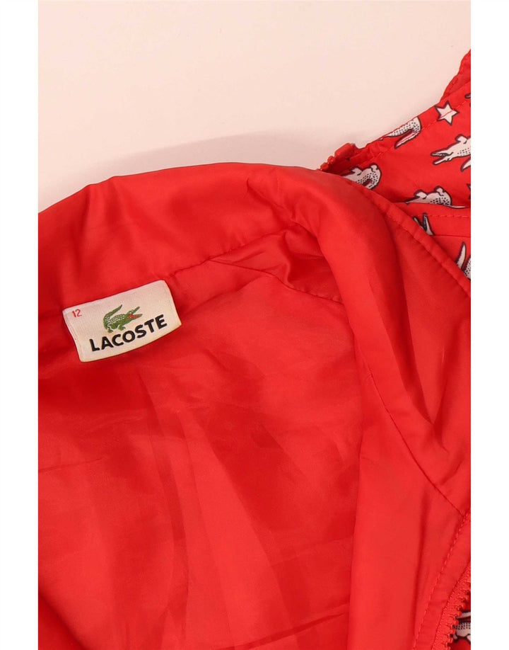 Lacoste Dziewczęca kurtka wiatrówka z kapturem z grafiką 11-12 lat, czerwona, poliester