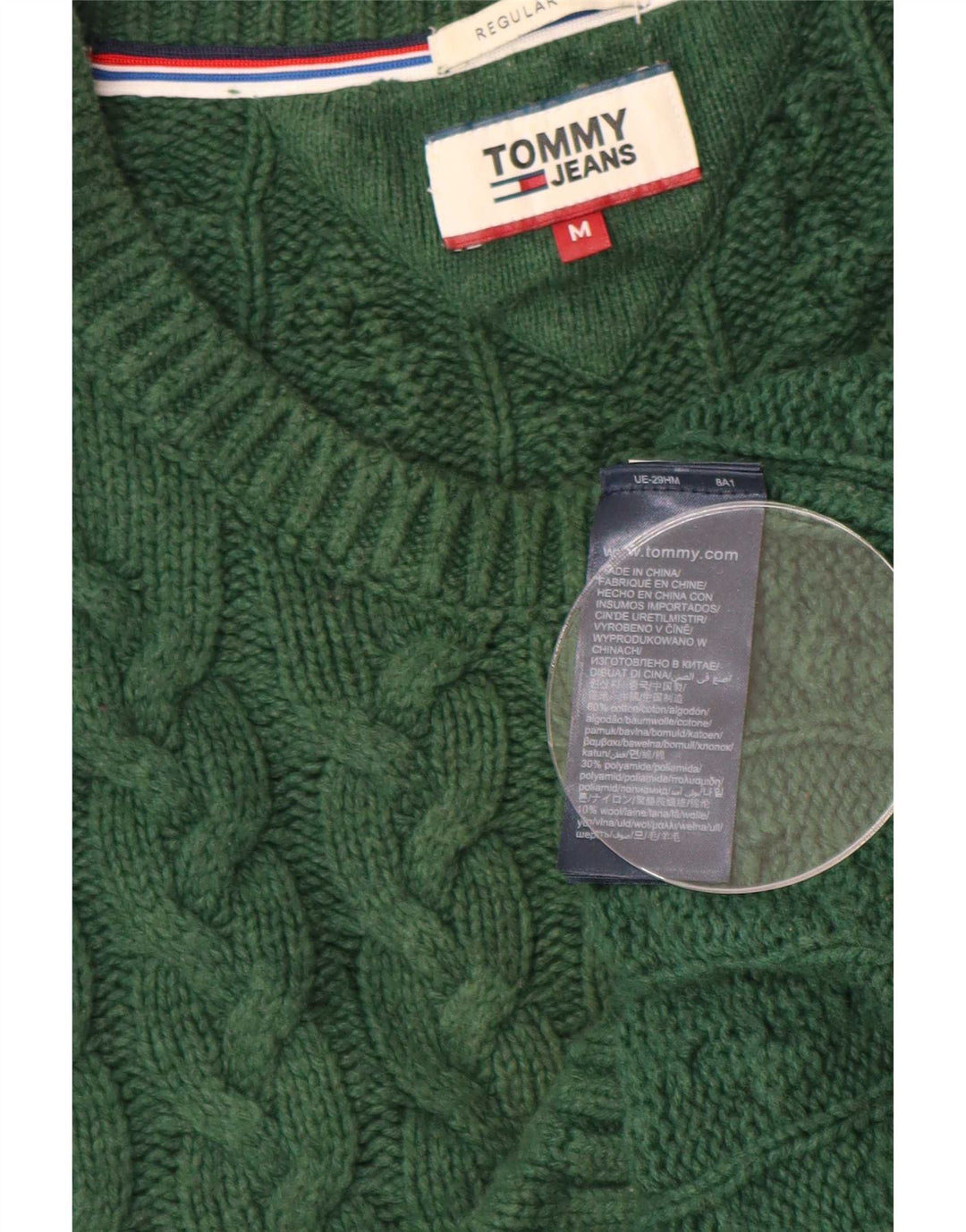 Męski sweter z okrągłym dekoltem Tommy Hilfiger o regularnym kroju, średnio zielony