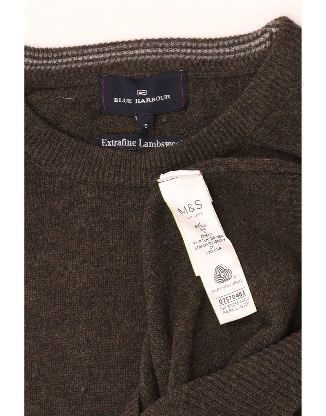 Marks & Spencer Męski sweter z okrągłym dekoltem, mały, zielony, nakrapiany owcza wełna