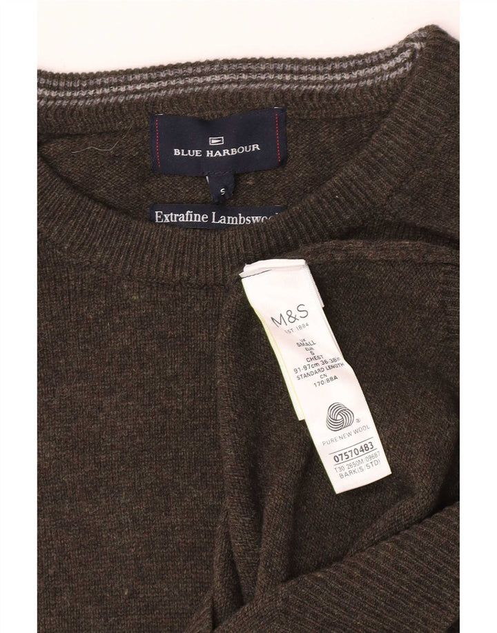 Marks & Spencer Męski sweter z okrągłym dekoltem, mały, zielony, nakrapiany owcza wełna