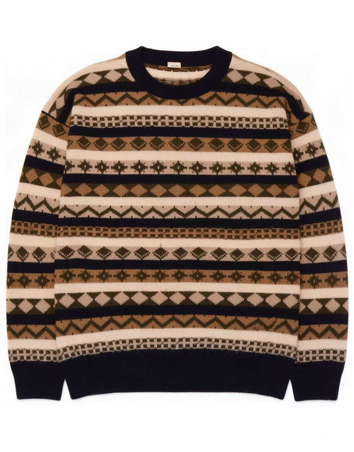 Vintage męski sweter z dekoltem w łódkę, średnio wielobarwny, geometryczny