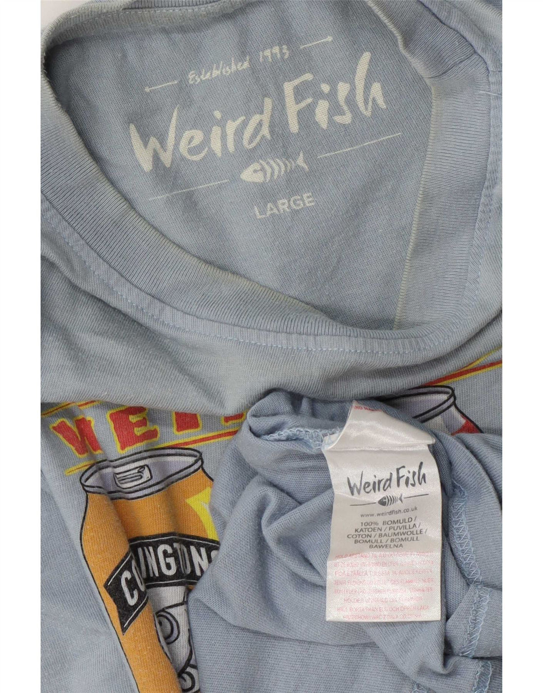 Męski T-shirt z grafiką Weird Fish, duży, niebieski, bawełniany