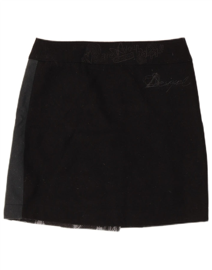 Desigual damska graficzna mini spódniczka kopertowa EU 38 Medium W32 czarna patchworkowa