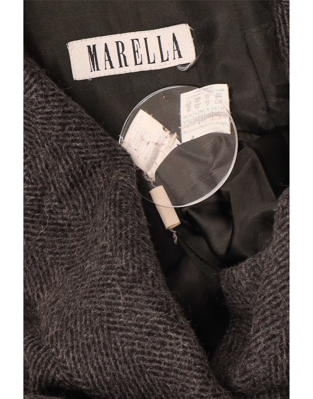 Marella damski płaszcz oversize UK 10 mały szary wełniany w jodełkę