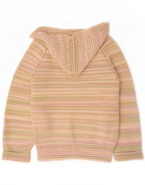 Vintage damski sweter rozpinany z kapturem UK 16, duże, wielokolorowe paski
