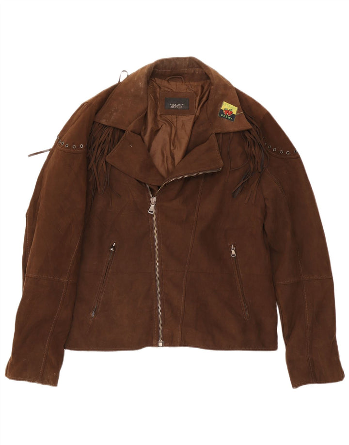 Męska kurtka motocyklowa ze sztucznego zamszu Zara UK 42 XL, brązowa, poliester