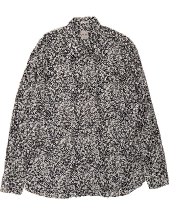 SIGNUM Mens Shirt XL Grey Floral Cotton Vintage Signum and Second-Hand Signum from Messina Hembry 