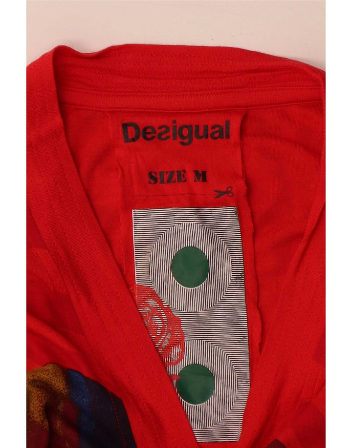Damski top graficzny Desigual z długim rękawem UK 12, średni czerwony, wiskoza