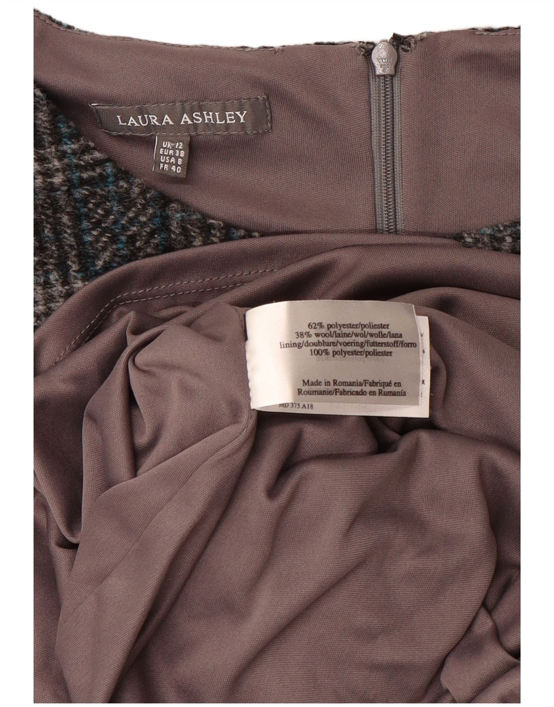 LAURA ASHLEY Womens 3/4 Sleeve Sheath Dress UK 12 Medium  Grey Check