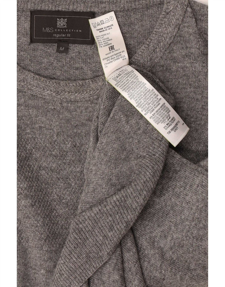 Marks & Spencer Męski sweter z okrągłym dekoltem, średnioszary, nakrapiany