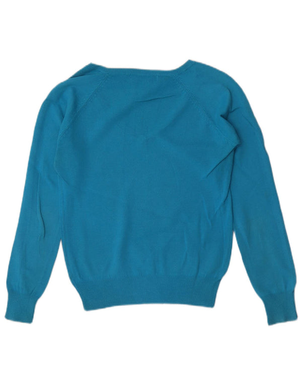 Damski sweter Zara z dekoltem w kształcie litery V, UK 10, mały, niebieski, bawełniany
