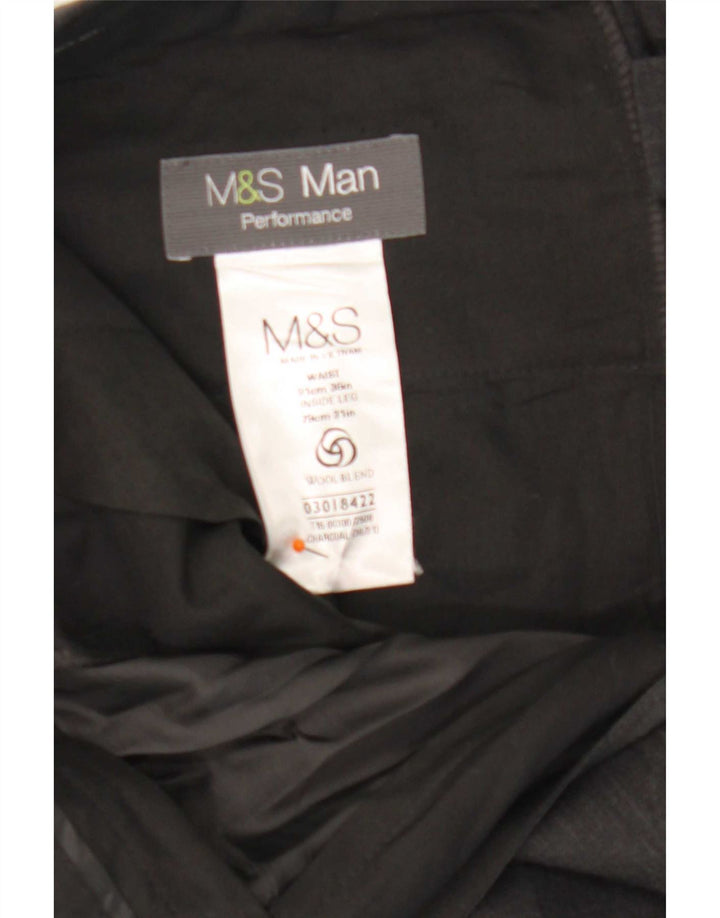 Męskie proste spodnie garniturowe Marks & Spencer W36 L31 Szary poliester