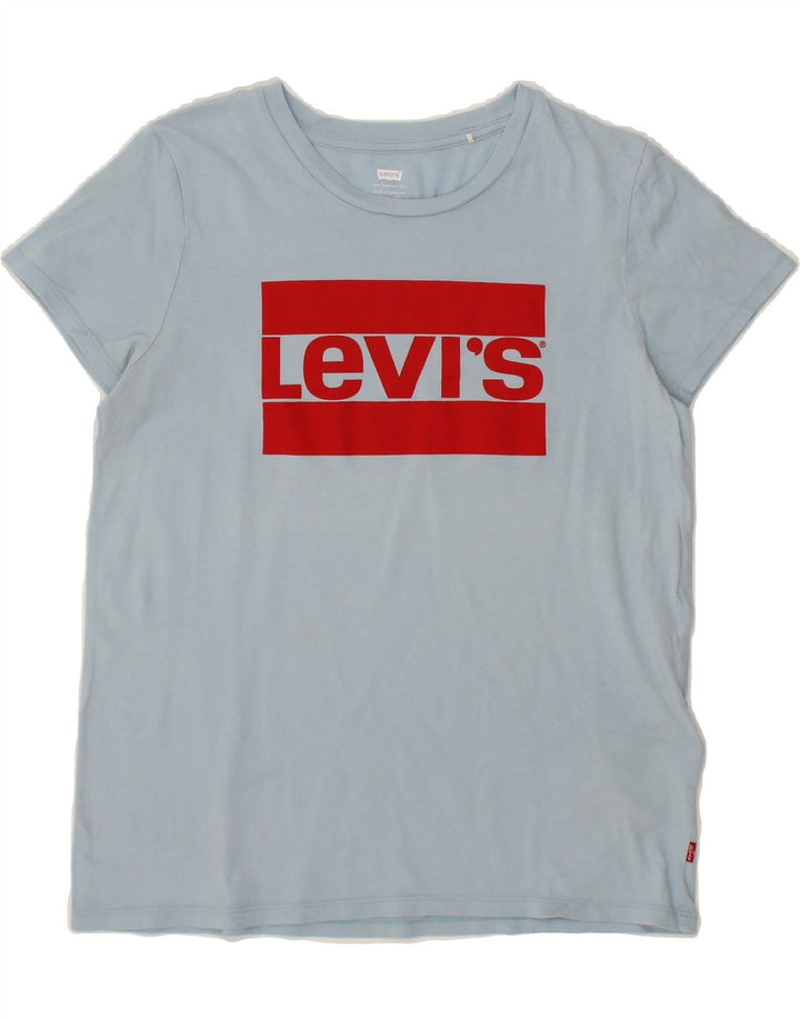 LEVI'S Womens Graphic T-Shirt Top UK 14 Medium Blue Cotton Vintage Levi's and Second-Hand Levi's from Messina Hembry 