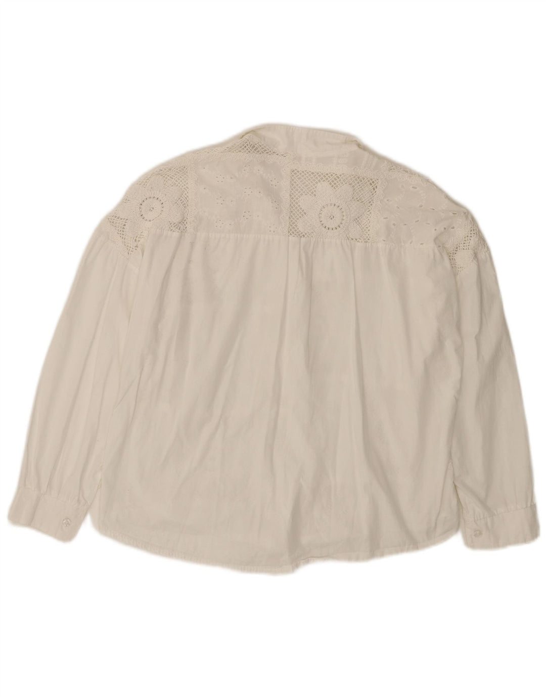 Damska bluzka koszulowa z rękawem 3/4 VINTAGE UK 14 Średnia biała bawełniana w kwiaty