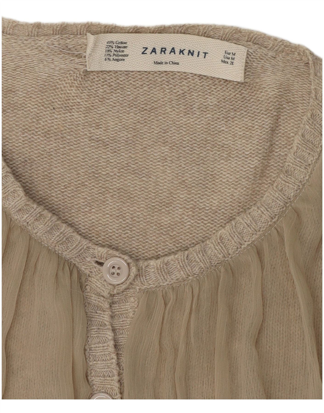 ZARA Womens Cardigan Sweater UK 12 Medium Beige Cotton
