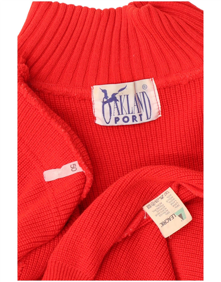 Vintage męski sweter z golfem IT 50 średnia czerwona wełna