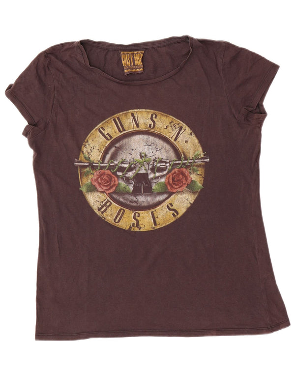 Damska koszulka z grafiką Guns N' Roses Top UK 14, duża, brązowa, bawełniana