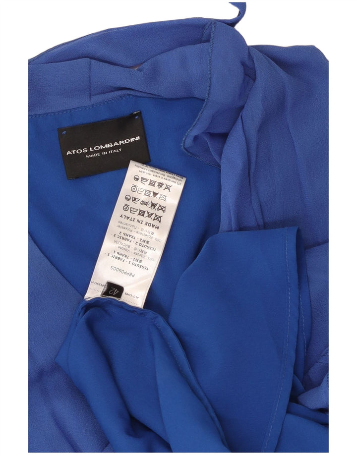 ATOS LOMBARDINI Womens Ruffle Front Blouse Top IT 42 Medium Blue