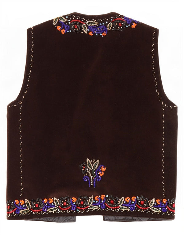 Kamizelka damska Vintage Velvet OPEN UK 14, duża, brązowa w kwiaty