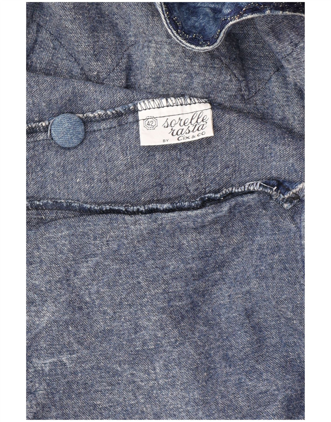 Vintage damska graficzna, luźna kurtka dżinsowa IT 42, średnia niebieska bawełna