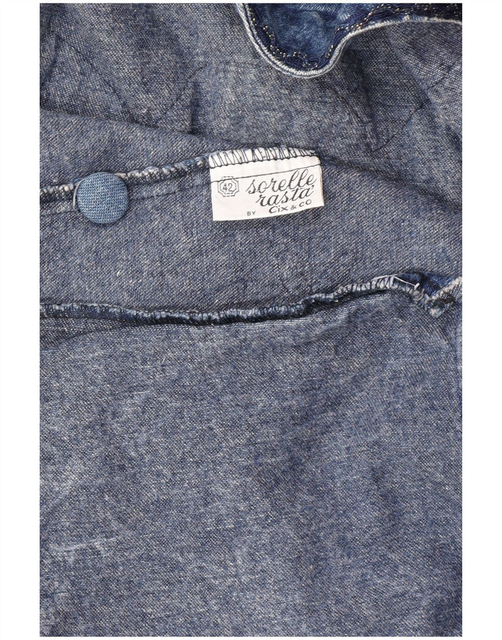 Vintage damska graficzna, luźna kurtka dżinsowa IT 42, średnia niebieska bawełna