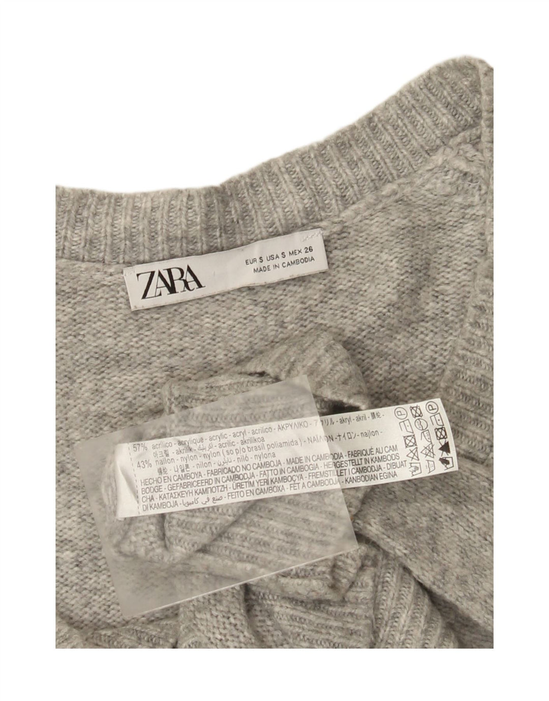 Sweter damski Zara Oversize z dekoltem w kształcie litery V, UK 10, mały, szary, nakrapiany