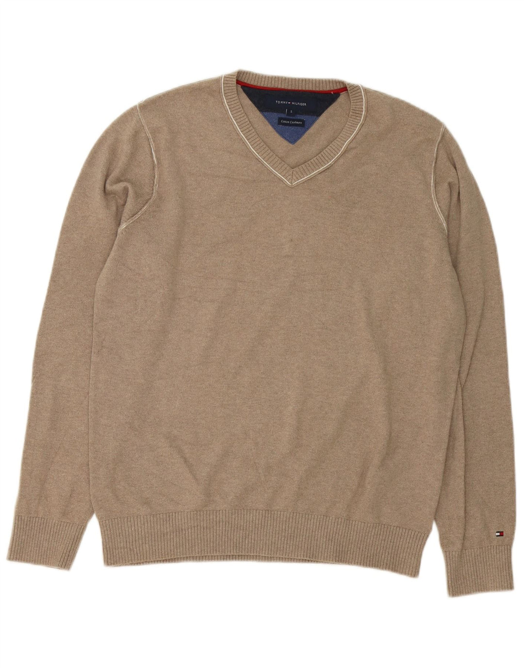 Męski sweter Tommy Hilfiger z dekoltem w kształcie litery V, mały, szary, bawełniany