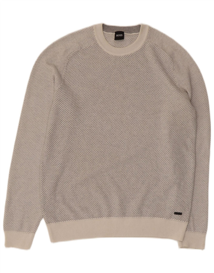 Męski sweter z okrągłym dekoltem Hugo Boss, średnioszary poliester