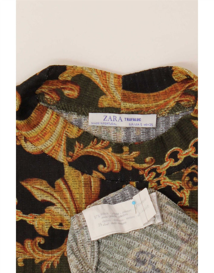 Damski krótki top Zara z długim rękawem, UK 10, mały, czarny, paisley, poliester