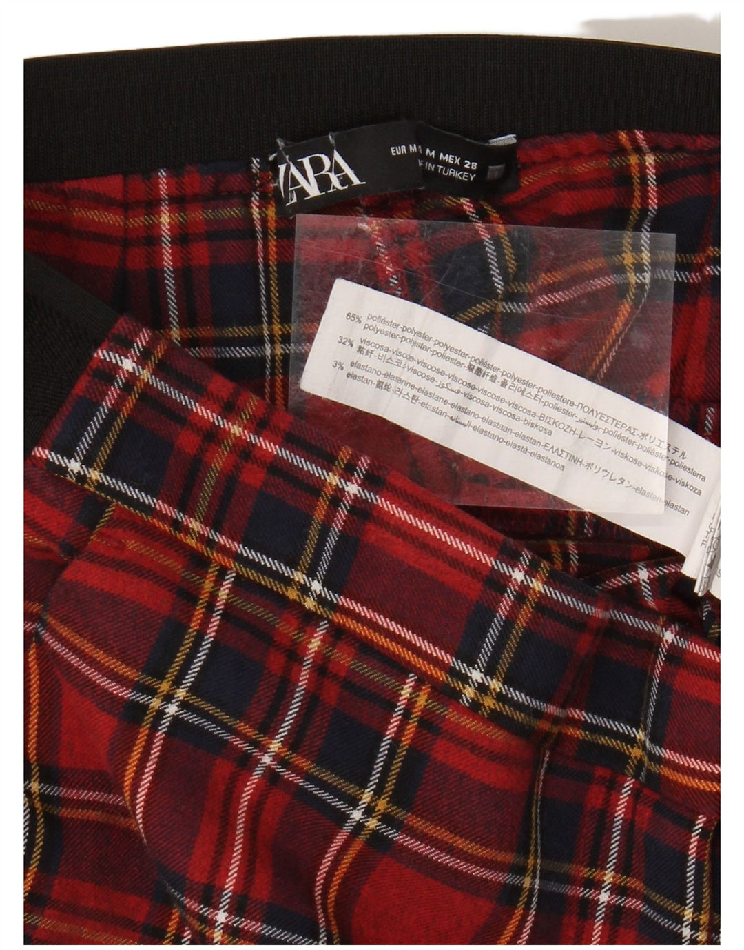 Spodnie damskie Zara Skinny Chino, średnie W28 L26, poliester w czerwoną kratę