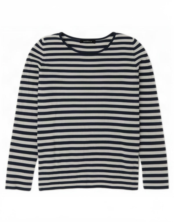 Top damski w stylu vintage z długim rękawem, UK 12, średniej wielkości, czarny, bawełniany w paski