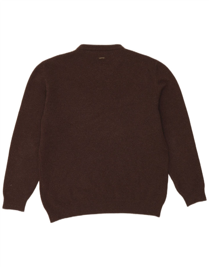 Męski sweter z dekoltem w kształcie litery V, XL, brązowy, wełniany