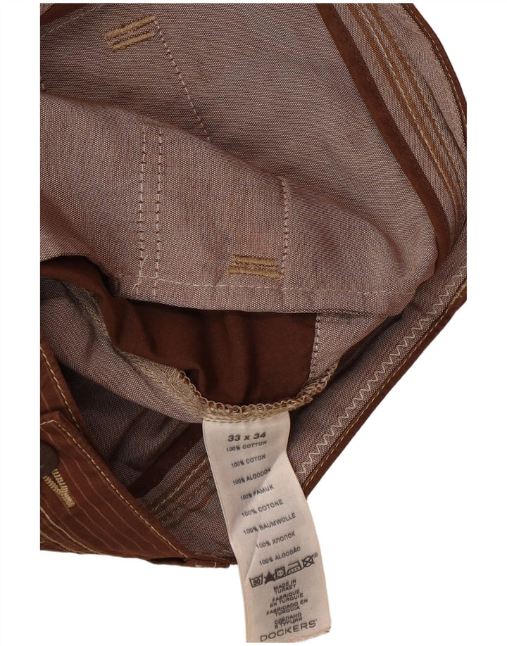 Męskie spodnie chino DOCKERS Slim Fit W34 L34 Brązowe klasyczne prążki