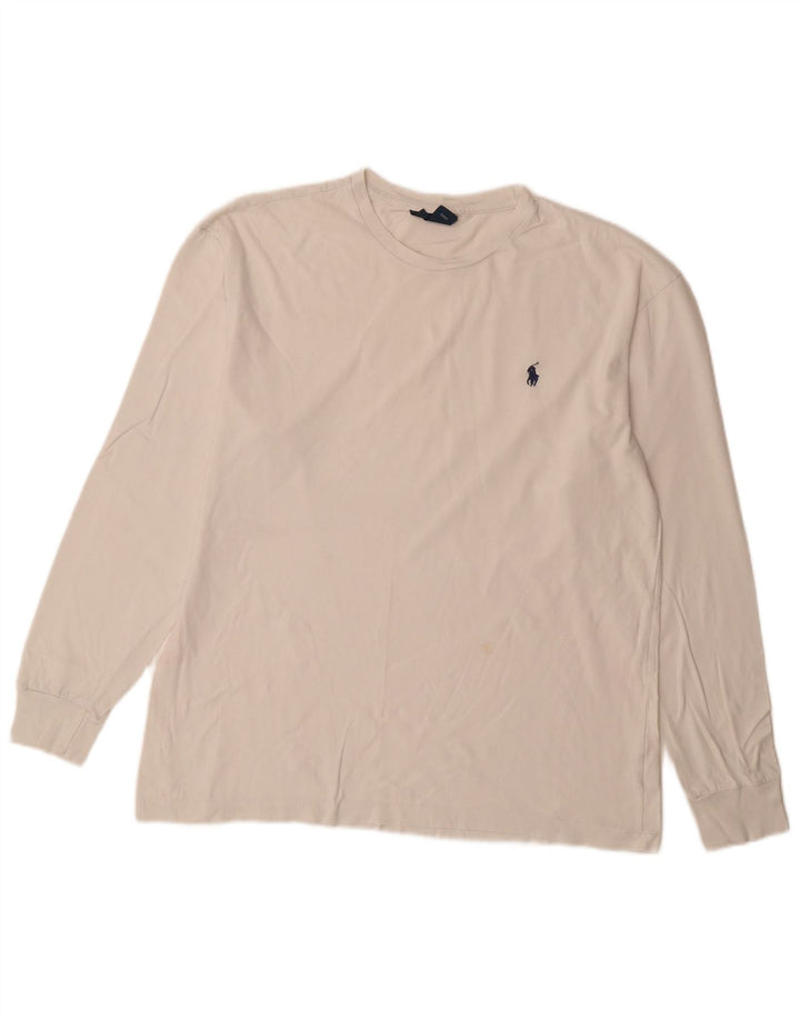 Polo Ralph Lauren Męski top z długim rękawem, mały, biały, bawełniany