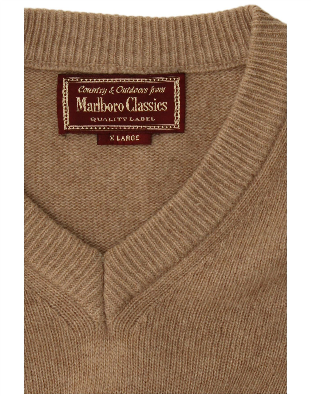 Marlboro Classics Męski sweter z dekoltem w kształcie litery V XL, beżowa wełna
