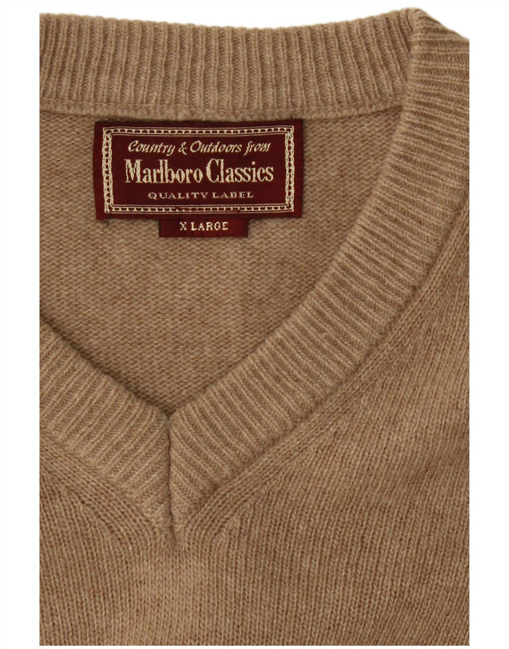 Marlboro Classics Męski sweter z dekoltem w kształcie litery V XL, beżowa wełna