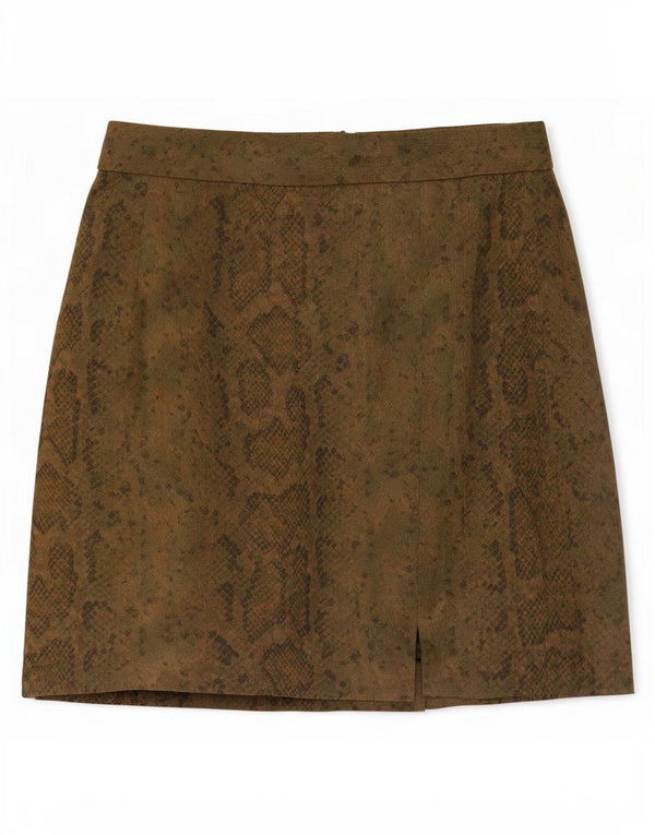 Damska spódniczka mini w stylu vintage IT 44 Medium W27 Khaki Zwierzęcy nadruk