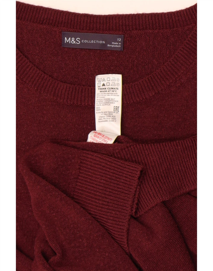 Marks & Spencer Damski sweter z dekoltem w łódkę, UK 12, średni bordowy akryl