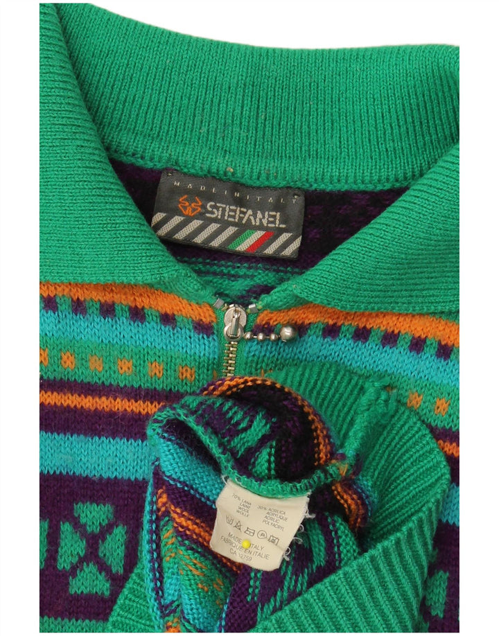 STEFANEL Damska dzianinowa sukienka polo z długim rękawem UK 14 Średni zielony geometryczny