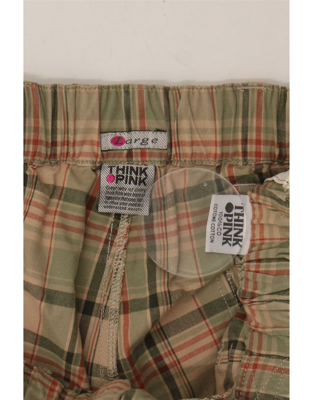 THINK PINK Mens Chino Shorts Large W36 Beige Check Cotton Vintage Think Pink and Second-Hand Think Pink from Messina Hembry 